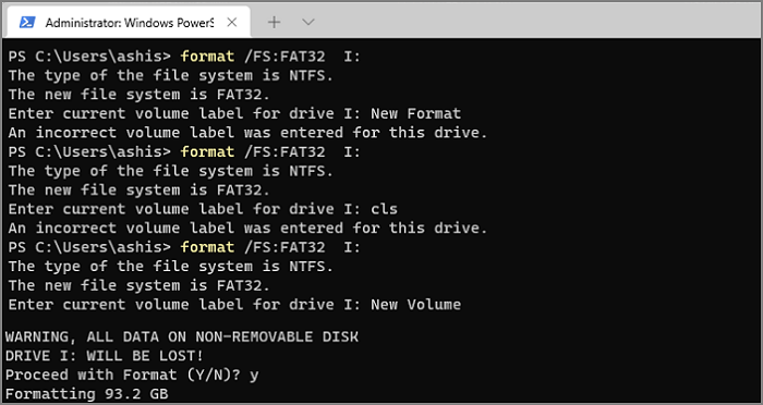 Format hard drive using Command Prompt Format utility