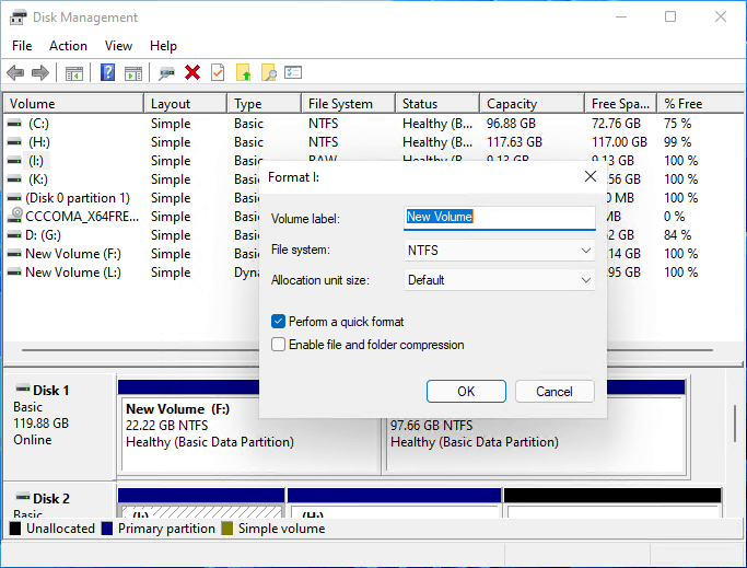 Format using the Built-in Disk Management Tool in Windows