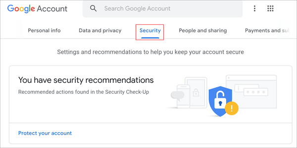 choose security tab in Gmail