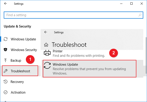 Go to Troubleshoot and click Windows Update