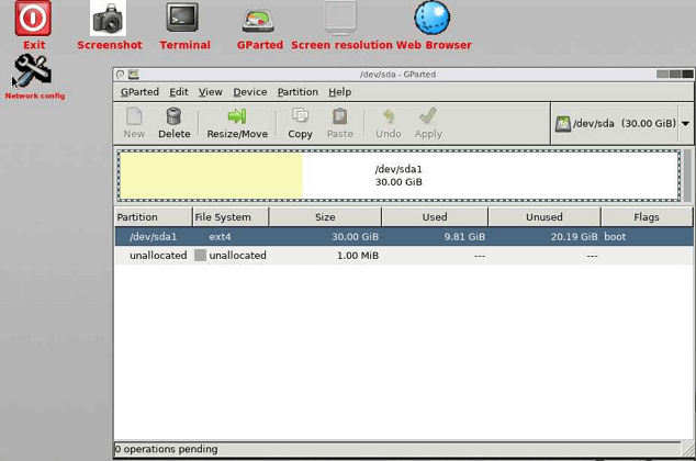 GParted software interface