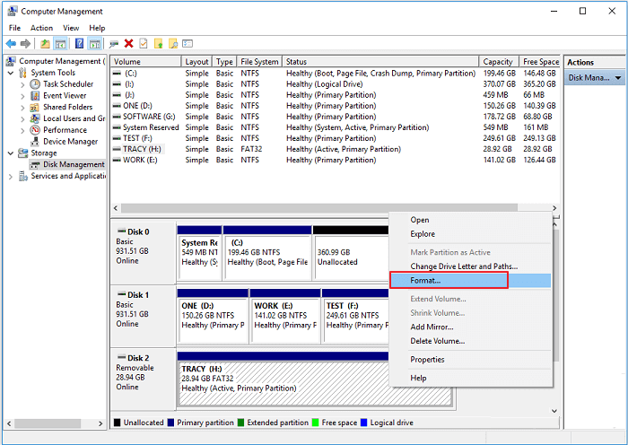 format the usb drive that showing up as cd drive in disk management - choose format