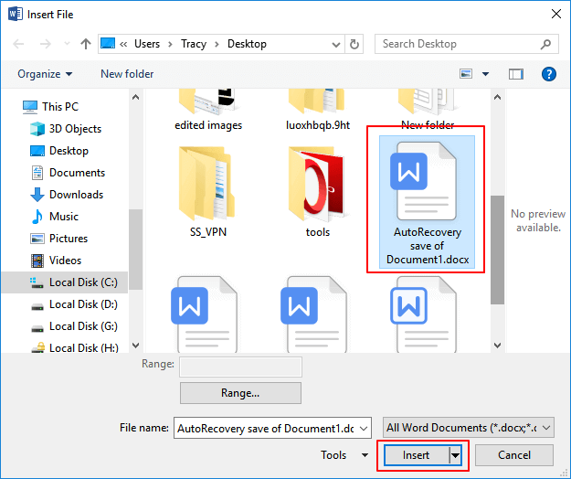 Select not working Word file to insert content to new file