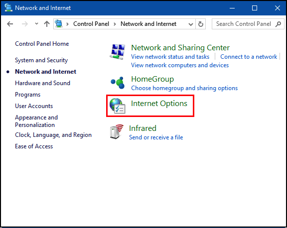 internet options in windows