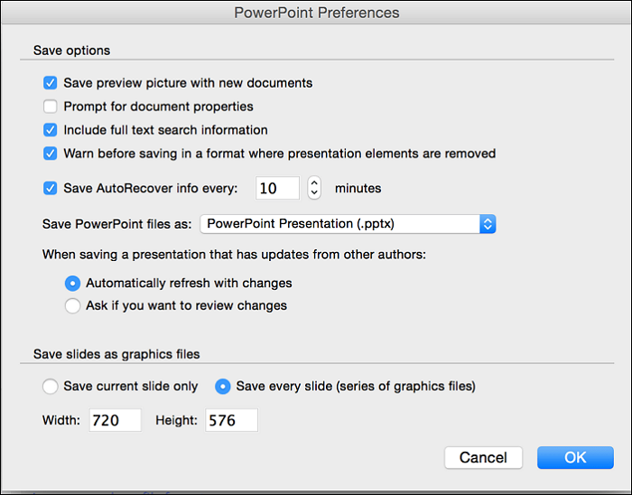 Mac PowerPoint Preferences