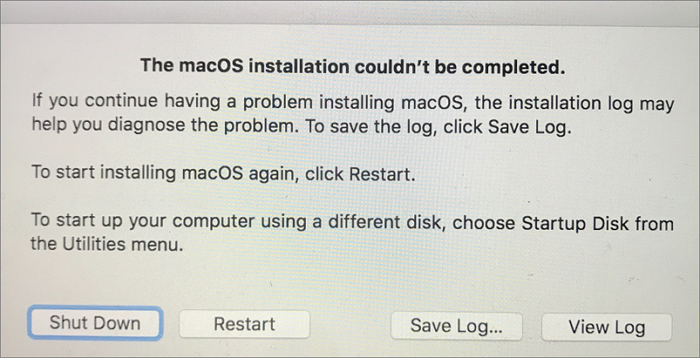 macOS installation couldn't complete error