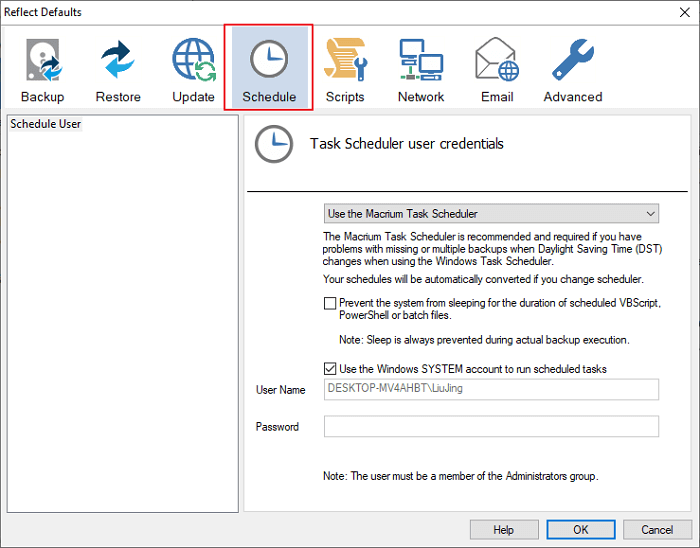 macrium refelct backup schedule settings