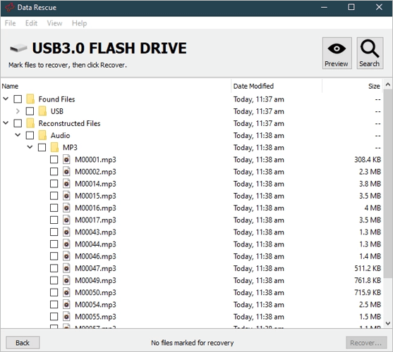 Select the files to recover