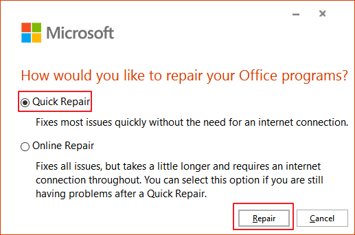 repair ms office to fix excel file closing automatically