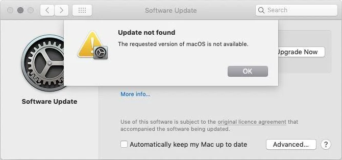 macOS update not found