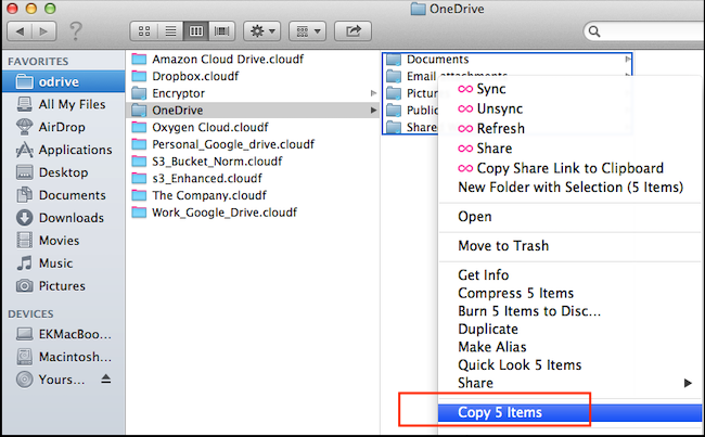 copy items in odrive