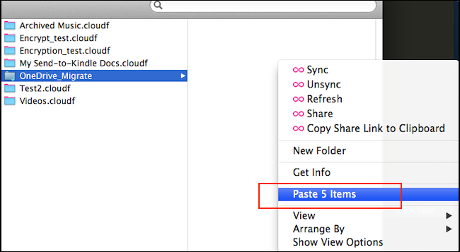 paste files in odrive