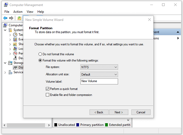 Create partition and format disk