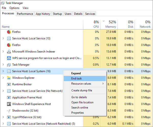 end task to lower disk usage