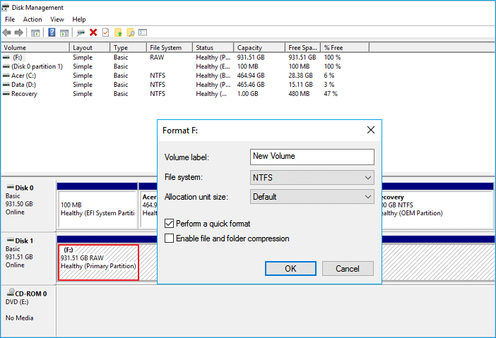 Format RAW hard drive to NTFS.