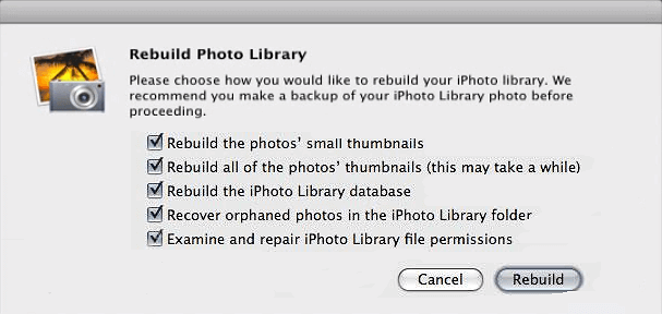 Rebuild deleted iPhoto Library.