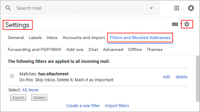Restore deleted email file from Filter.