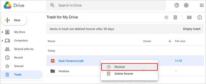 how to recover deleted files from Google Drive trash