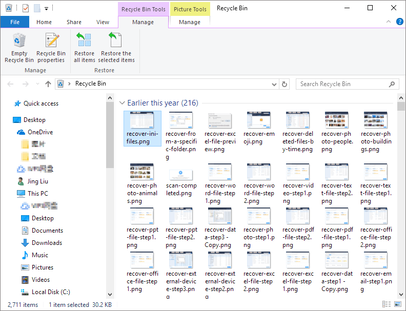 Recover images from Recycle Bin