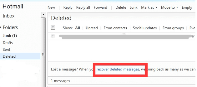 Recover deleted email from Hotmail