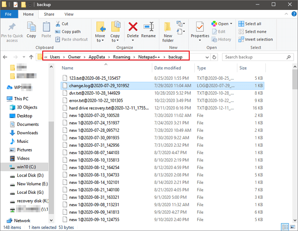 recover unsaved notepad in Windows 10/8/7