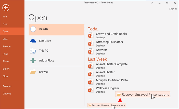 recover unsaved powerpoint files