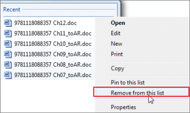remove Word recent documents from list