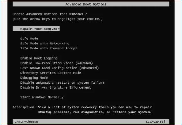 repair windows 7 advanced boot options