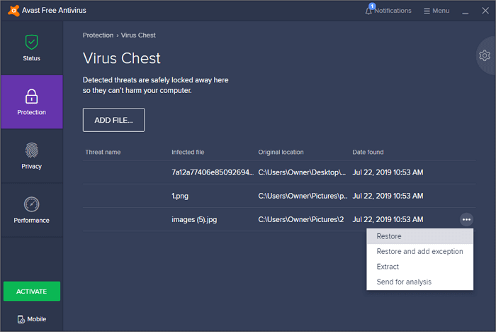 recover antivirus deleted files or data
