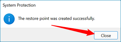 Successfully created a restore point