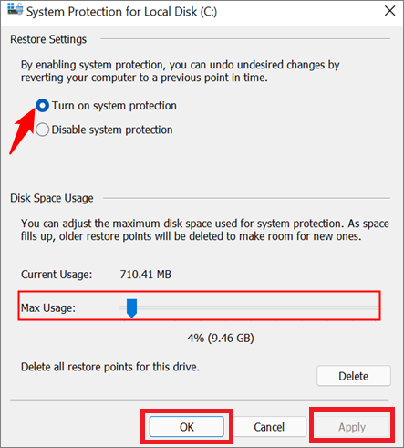 Confirm restore settings