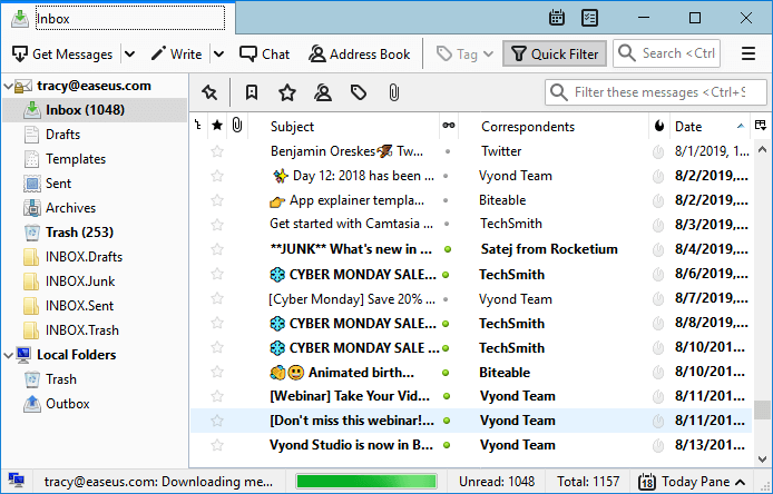 Restore lost Thunderbird email from backup.