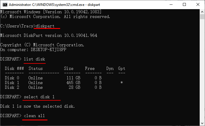 Secure erase hdd using diskpart command lines