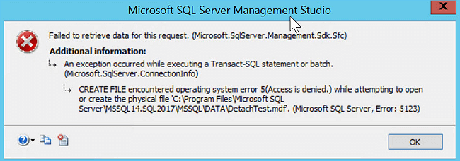 SQL Server 5123 error