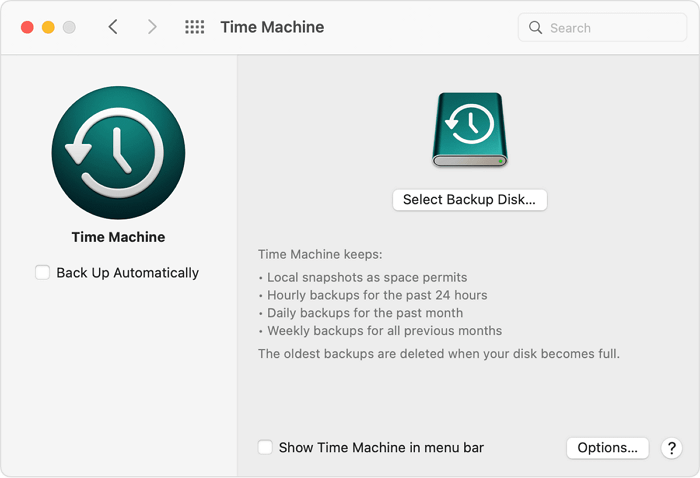 Create Mac backup with Time Machine