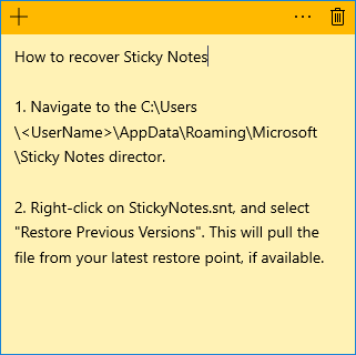 lost sticky notes, how to recover