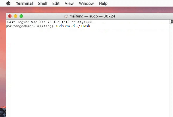 Use Terminal command to fix delete files immdiately error on Mac