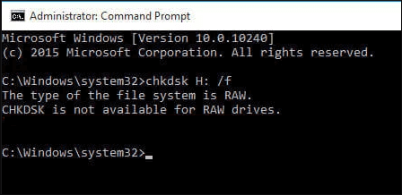 raw drive - the type of the file system is raw. chkdsk is not available for raw drives