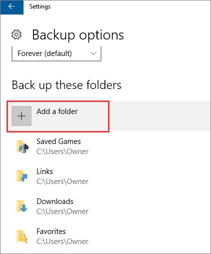 choose a folder to back up