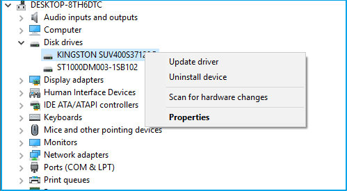 uninstall drive and install new to show up disappeared hard drive