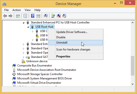 uninstall usb in device manager