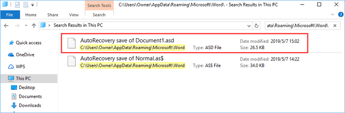 Locate and find autosaved corrupted docx file