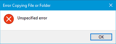 Error: copying files or folder with unspecified error.