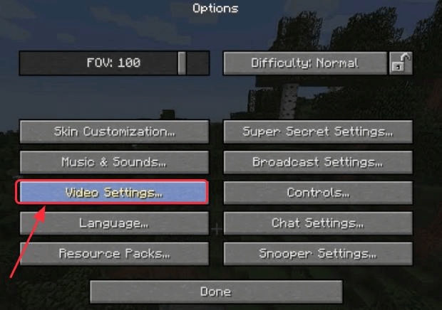 video settings in Minecraft