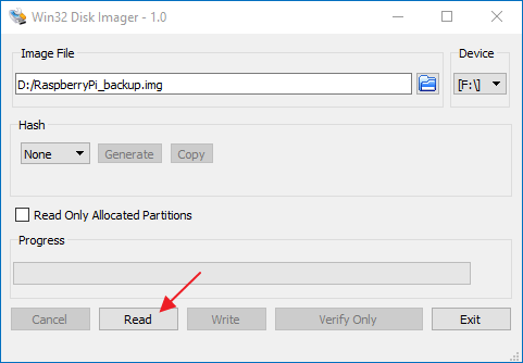 win32 disk imager to backup raspberry pi sd card step 2