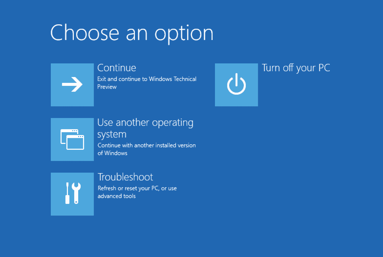 Go to Windows Boot Options menu to fix unmountable boot volume error