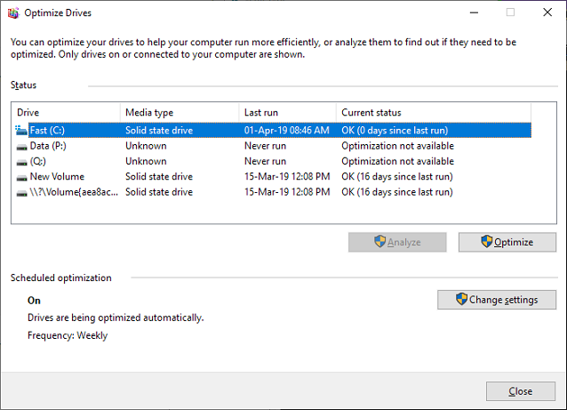 Optimize SSD with drive optimizer