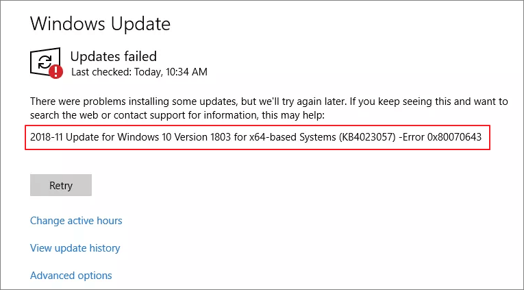 windows update error 0x80070643
